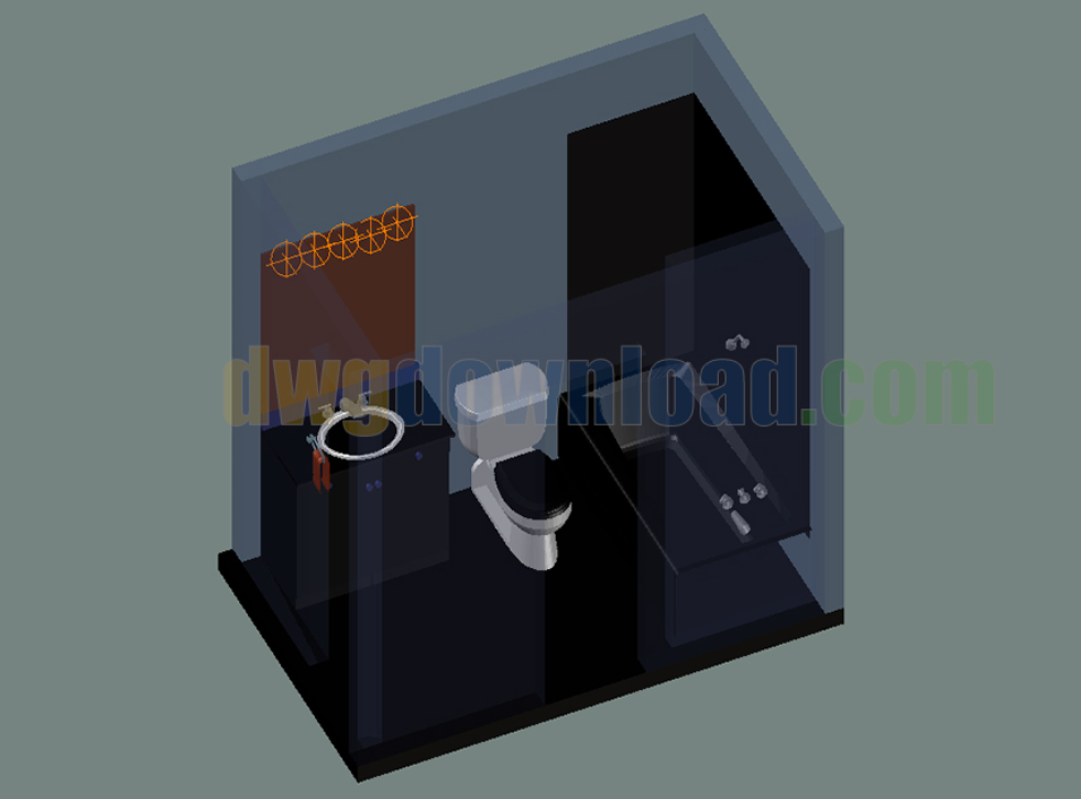 دانلود فایل اتوکد حمام سه‌بعدی DWG برای نرم‌افزار AutoCAD